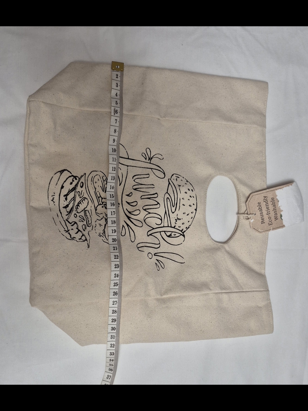 Canvas Lunch Tote Bag in Natural with Burger Print - Picture 6 of 6
